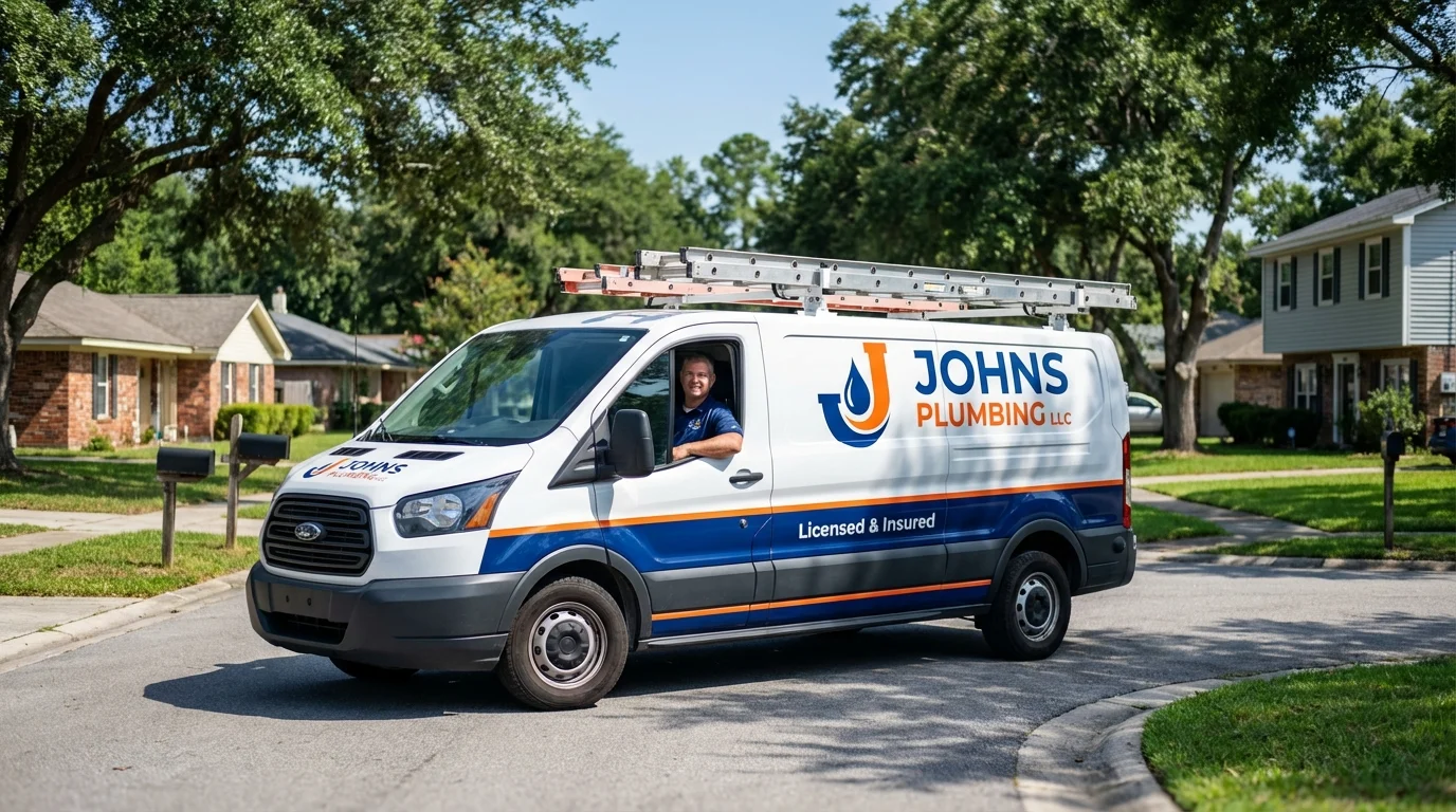 Johns Plumbing LLC service van in Lunenburg, VA