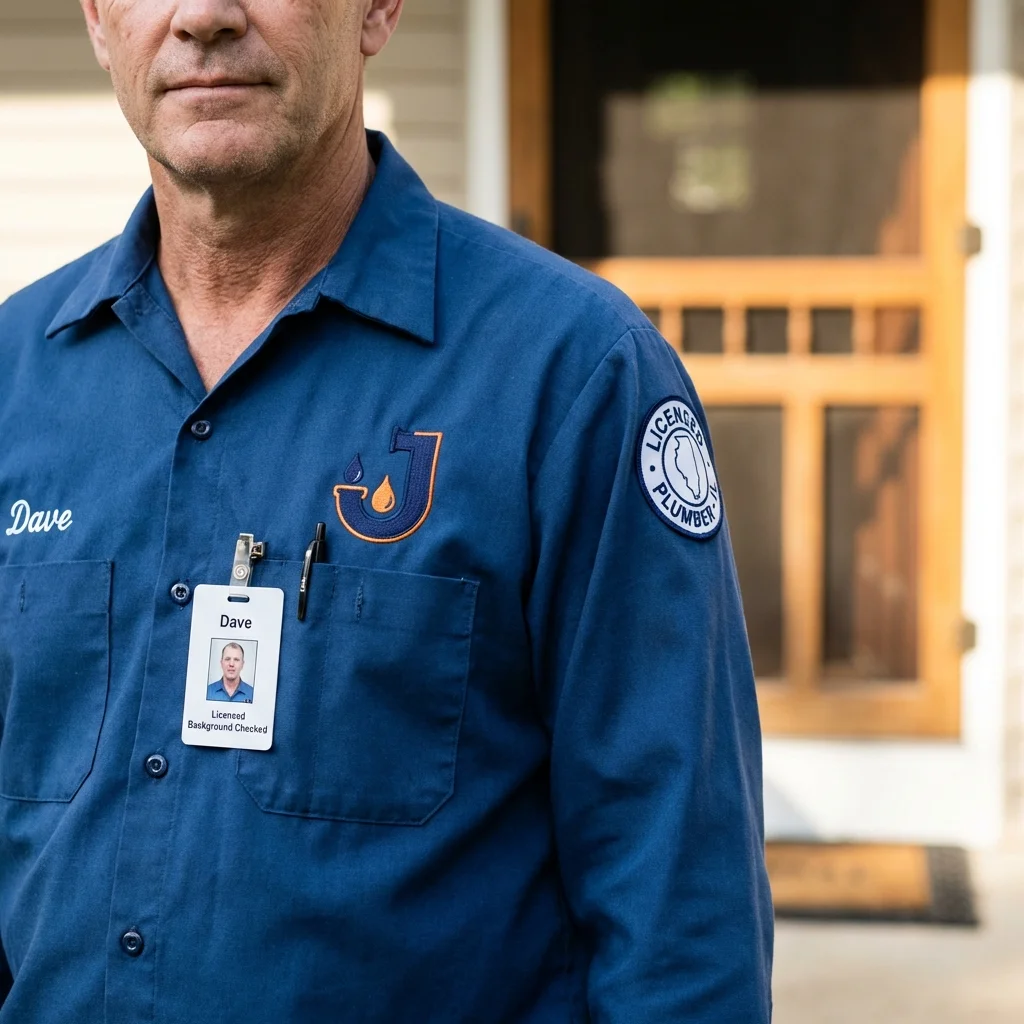 Licensed plumber showing ID badge in Lunenburg, VA