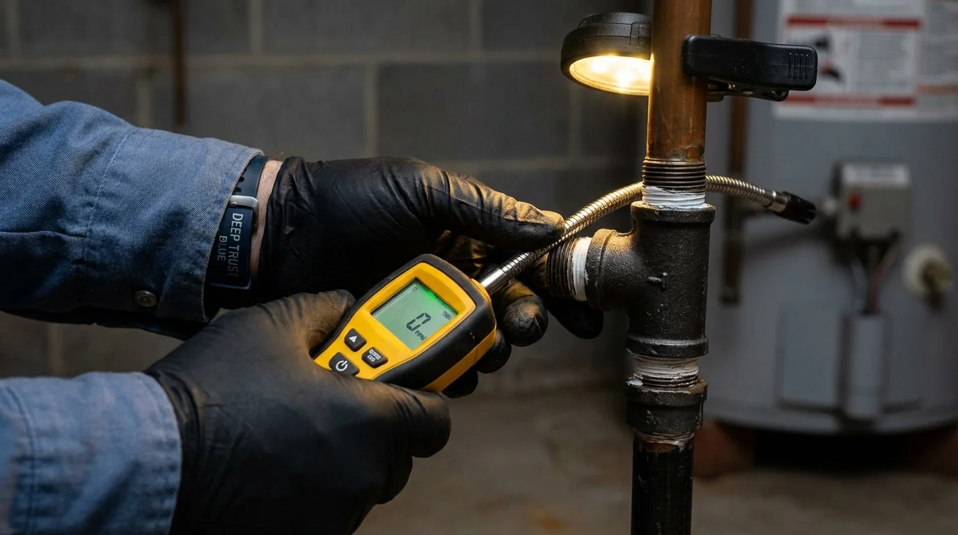 Gas leak detection with electronic sniffer by Johns Plumbing LLC in Lunenburg