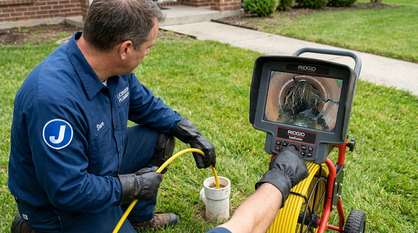 Sewer camera inspection being performed by Johns Plumbing LLC in Lunenburg